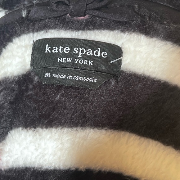 NWT Kate Spade Stripe black white  Polka Dot Robe chenille plush size medium - Picture 7 of 10